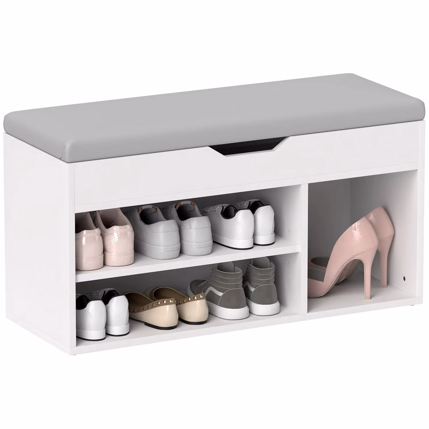 HOMCOM Modern Sit-On Shoe Storage Unit with Synthetic Leather Seat in Beige and White – 2