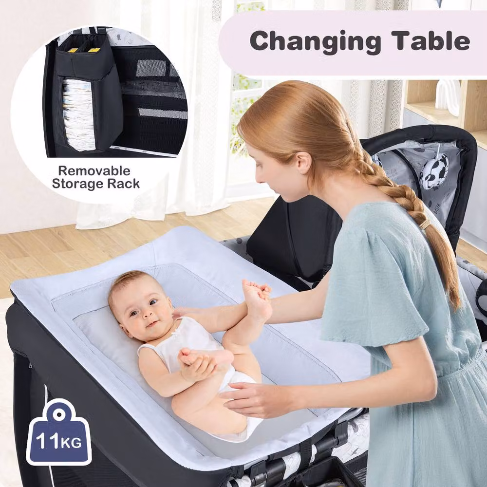 Costway Foldable Pack and Play Portable Baby Playard with Rocking Bassinet and Music Box, Multicolour – 2