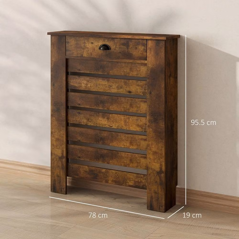 NESTLUNE Radiator Cover with Drawer, Horizontal Slat, Brown, W: 100 cm, D: 15 cm – 2