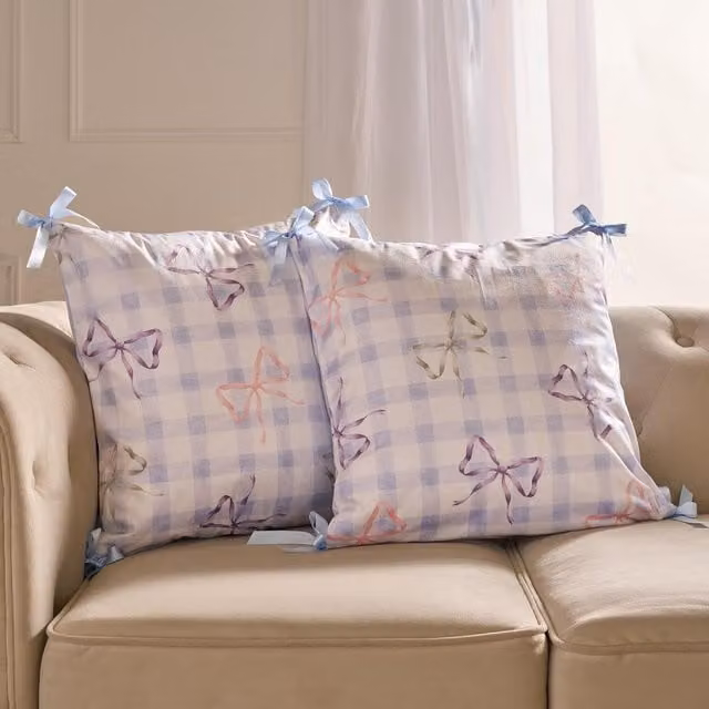 OHS Blue Bow Print Square Cushion Covers, Pack of 4, W/D/H: 45 x 45 x 45 cm