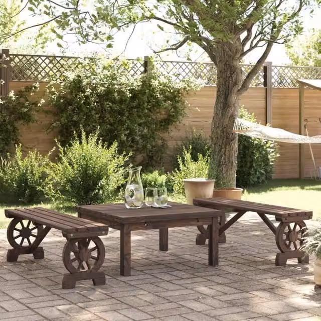Berkfield Home Set of 2 Rustic Brown Solid Fir Wood Garden Benches