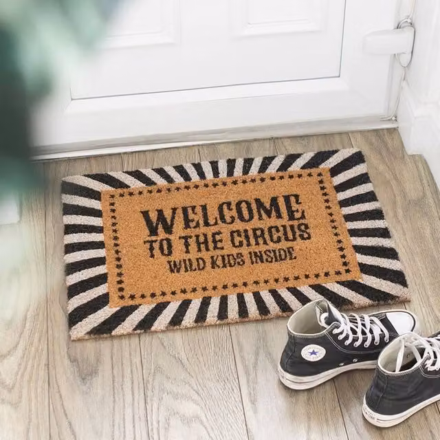 Uniqueful Welcome to the Circus Coir Doormat, Multicolour Striped, W: 100 cm, D: 60 cm