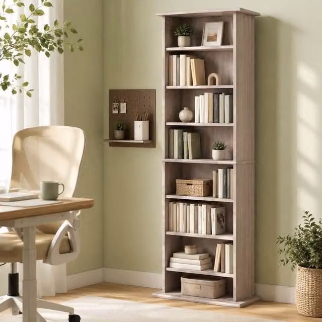 STILVORA CD Storage Unit with 6 Adjustable Shelves in Brown and Beige – 1