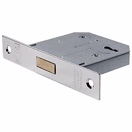 Loops 64mm 3 Lever BS Mortise Deadlock with Square Forend in Silver Nickel Plated Finish