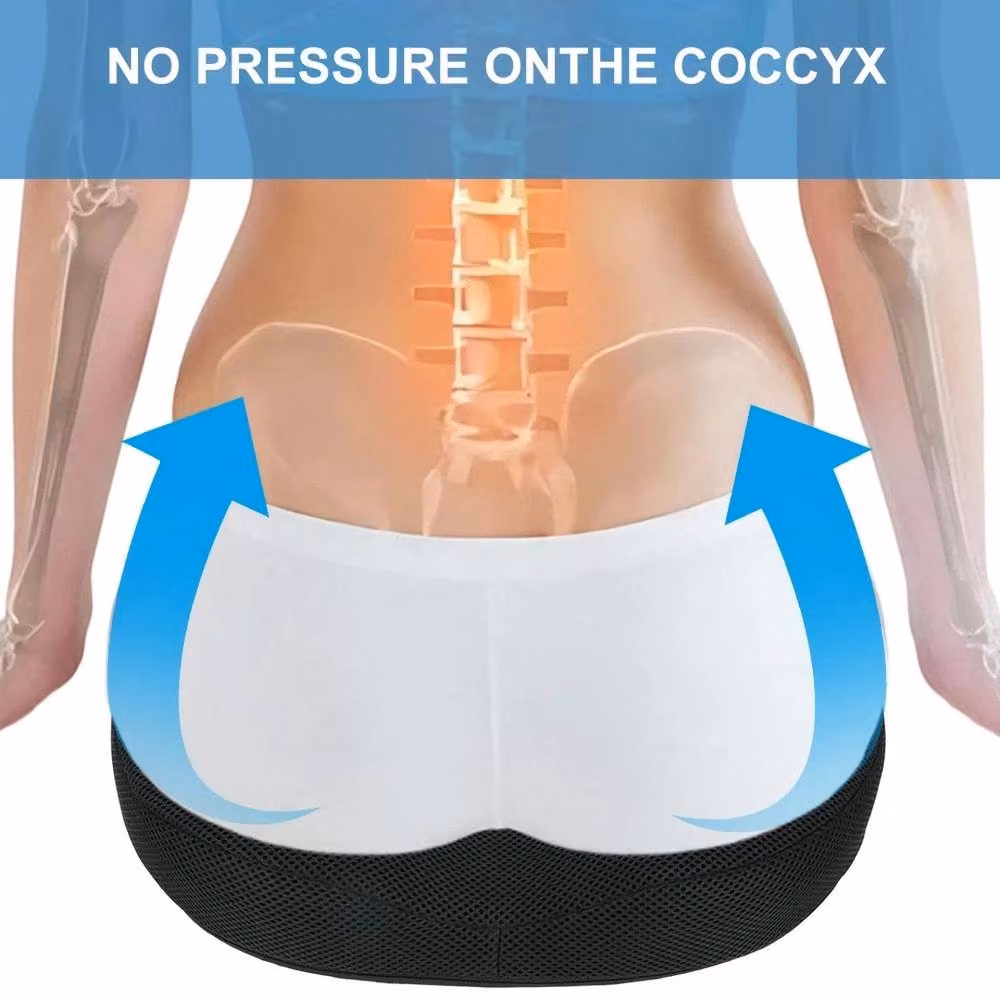VOGREX Black Memory Foam Contoured Donut Seat Pad for Coccyx Pain Relief – 3