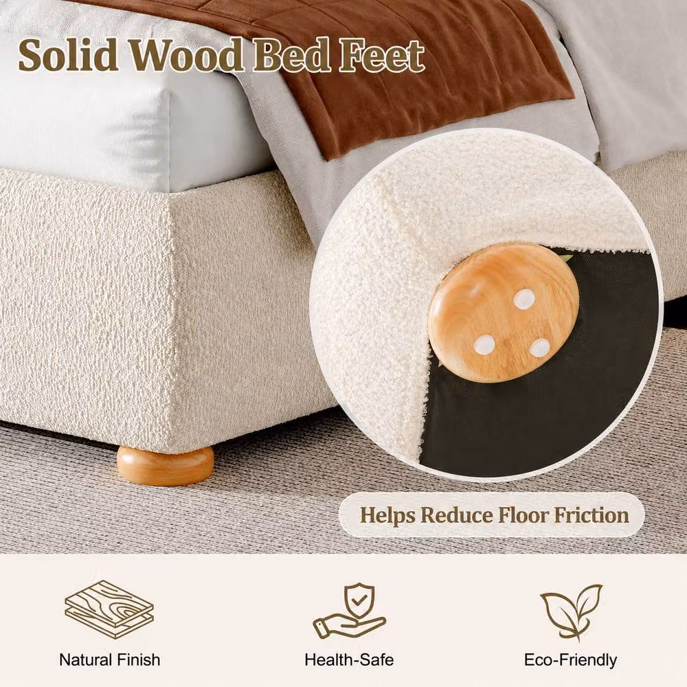BTM King Ottoman Bed, Boucle Upholstered Lift Up Base, Beige, W/D/H: 150 x 200 x 170 cm – 4