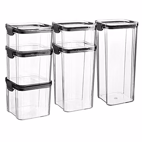 Argon Tableware 6 Piece Plastic Food Storage Container Set with Clip Lids in Black and Transparent – 1