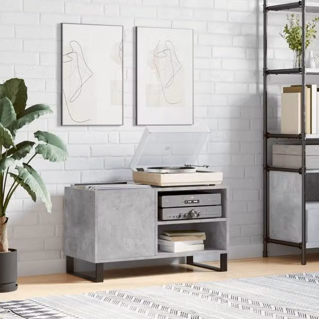 Berkfield Home Record Cabinet in Concrete Grey, W/D/H: 85 x 38 x 48 cm