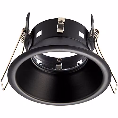 Loops Anti-Glare Recessed Bathroom Downlight, Matt Black Metal and Transparent Glass, IP65 Rated, Dimmable, Fits 75mm Hole – 1