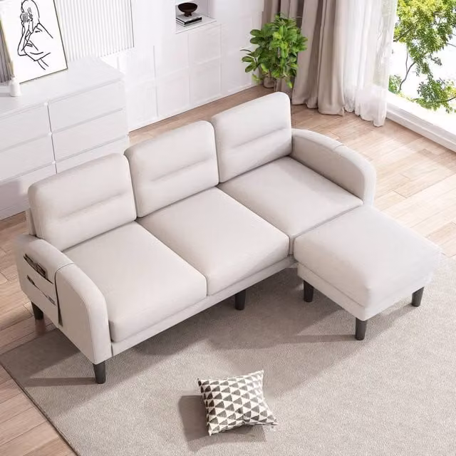 Merax 3 Seater L Shaped Corner Sofa with Reversible Chaise Lounge and Storage Pockets in Beige – 1