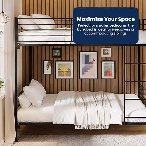 Flair Furnishings Small Double Metal Bunk Bed for Children, Black, H: 178.0 cm x W: 127.5 cm x D: 200 cm – 3