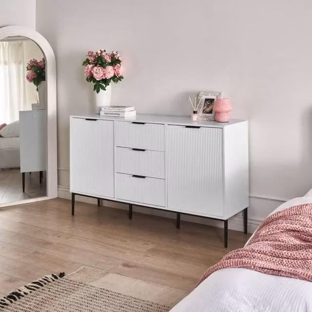 Wyld Haus Modern White Lacquered MDF Sideboard with Media Compartments – 1