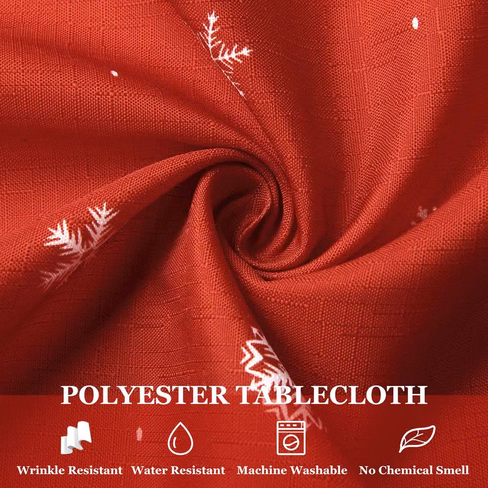 London Boutique Red and White Christmas Snow Floral Waterproof Wipeable Polyester Tablecloth W/D/H: 137.16 x 200.66 cm – 5