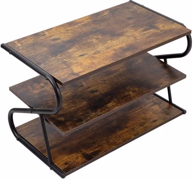 KORVIXA Brown Metal and MDF Industrial Shoe Rack, Width: 90 cm