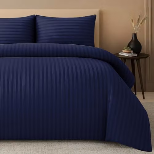 Pamposh Blue Striped Microfibre Duvet Cover and Pillowcase Set, W/D/H: 180 x 200 cm and 50 x 75 cm – 1