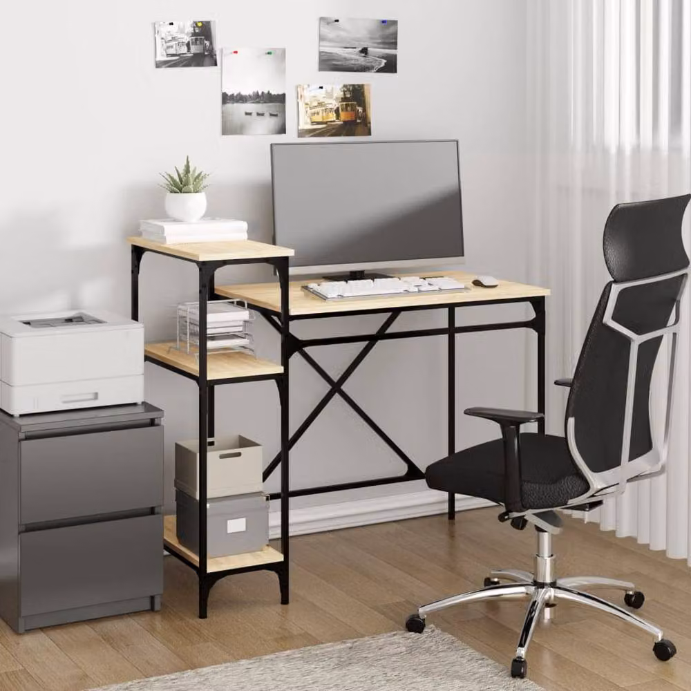 Berkfield Home Industrial Computer Desk with Shelves in Sonoma Oak and Brown, W/D/H: 105 x 50 x 90 cm – 2
