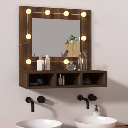 vidaXL Mirror Cabinet with LED Lighting in Brown Oak, W: 60 cm, D: 31.5 cm, H: 62 cm – 2