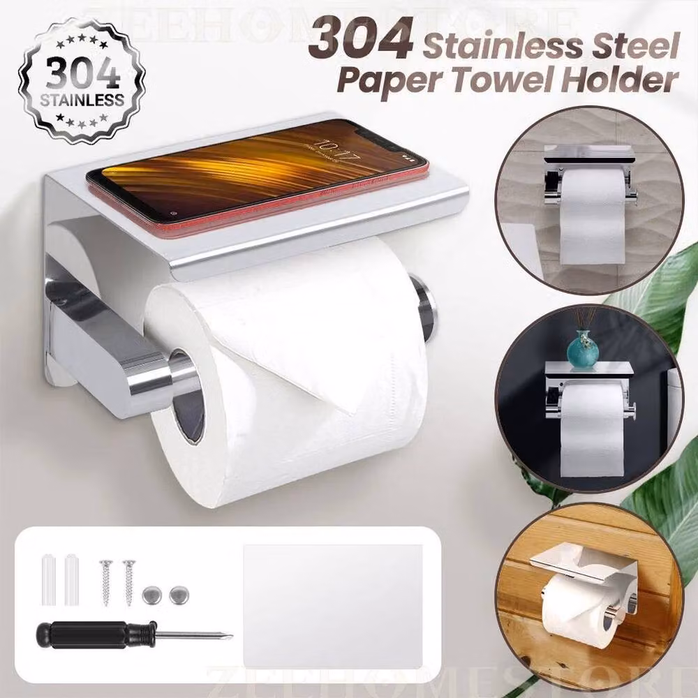 FLAVORA Wall-Mounted Stainless Steel Toilet Paper Roll Holder in Silver, Width: 180 cm, Height: 180 cm – 2