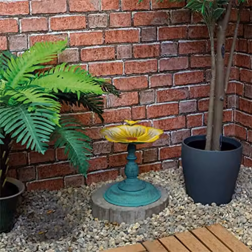 St Helens Home & Garden Yellow Floral Metal Ornamental Pedestal Bird Bath, W/D/H: 24.5 x 24.5 x 26.5 cm – 3
