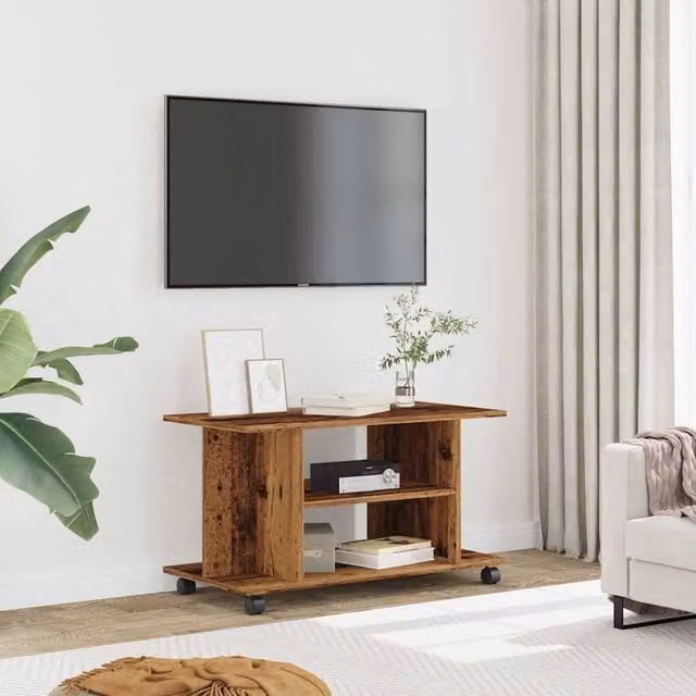 Berkfield Home TV Cabinet with Castors in Brown Old Wood, W/D/H: 80 x 40 x 45 cm – 1