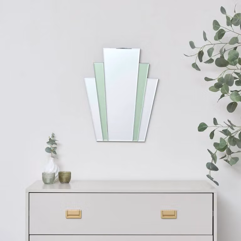 Melody Maison Art Deco Green Glass Fan Wall Mirror W: 50 cm, H: 40 cm