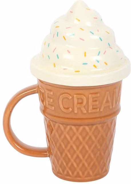 Something Different Ceramic Ice Cream Mug with Lid, Dark Brown, 500ml