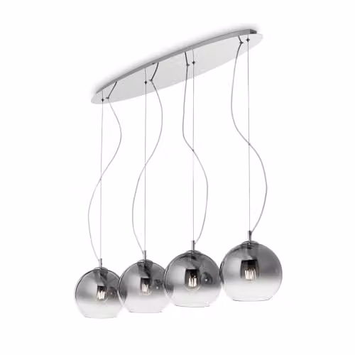 Netlighting Discovery Fade Large Globe Pendant Light in Grey and Chrome with Transparent Glass Sphere