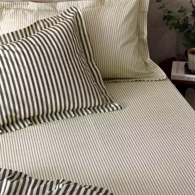 Make It A Home Hebden Melange Stripe Cotton Fitted Sheet, Black, 200 x 200 cm