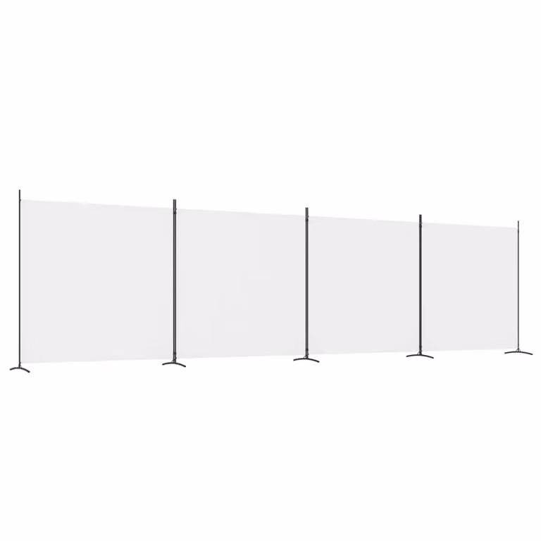 Berkfield Home 4-Panel Fabric Room Divider in White, H 180 cm x W 698 cm