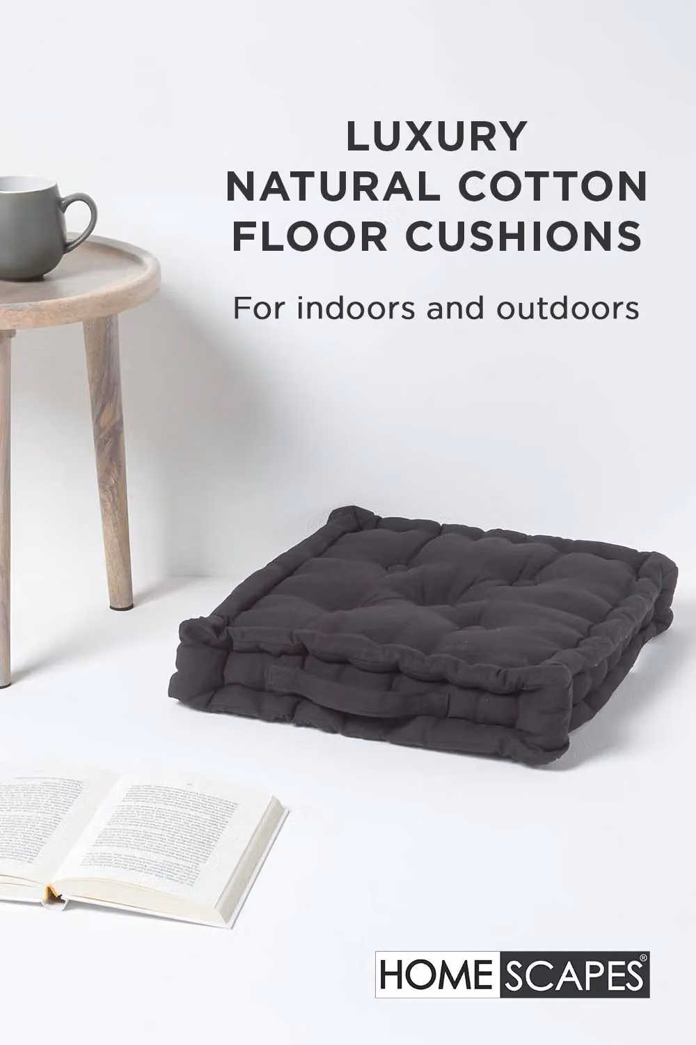 Homescapes Luxury Cotton Floor Cushion in Black, W/D/H: 50 x 50 x 10 cm – 2