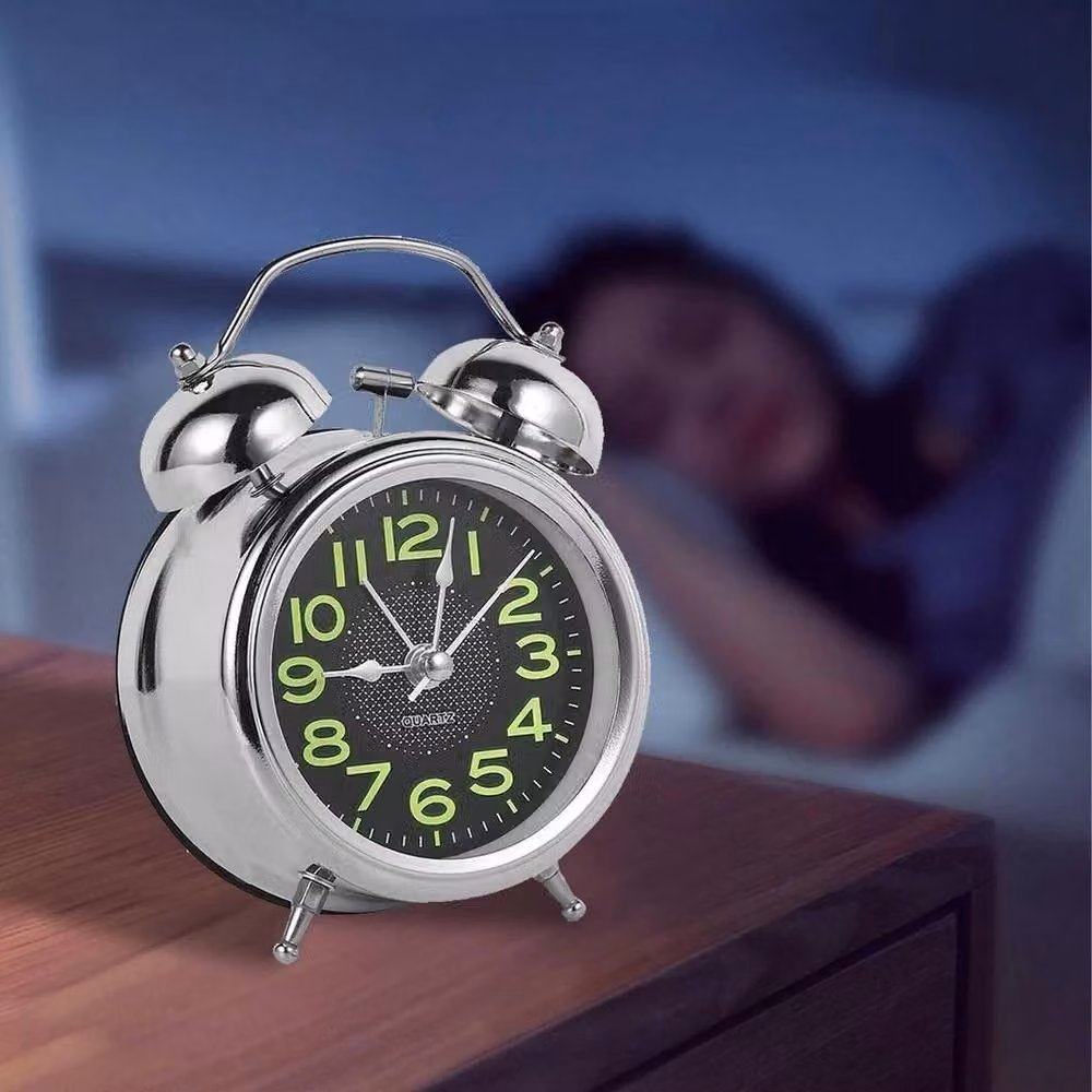 KORVIXA Vintage Silver Twin Bell Analog Tabletop Alarm Clock – 3