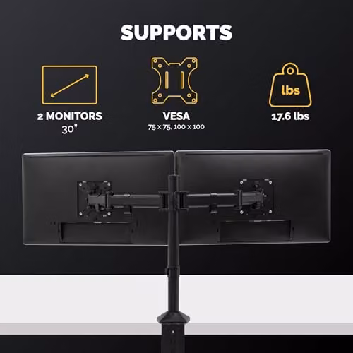 Fellowes Dual Monitor Arm Reflex Mount in Black for up to 30 inch Screens, VESA 75 x 75 mm and 100 x 100 mm – 2