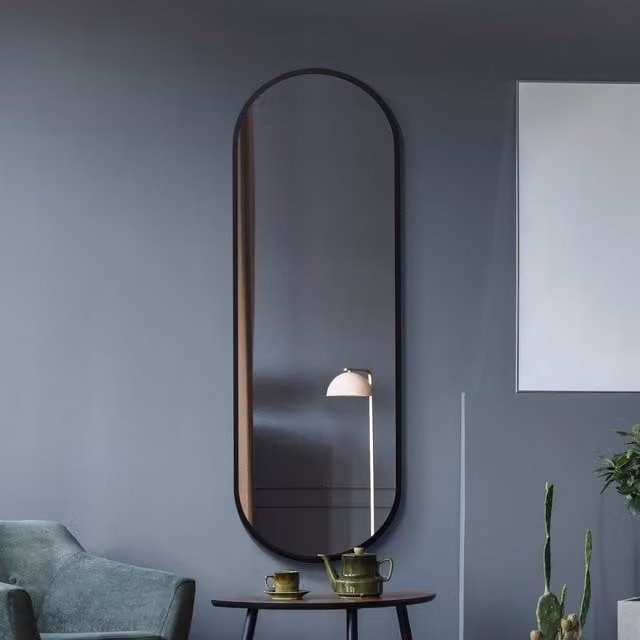 MirrorOutlet Vultus Double Arched Metal Framed Mirror in Black, Height: 180 cm
