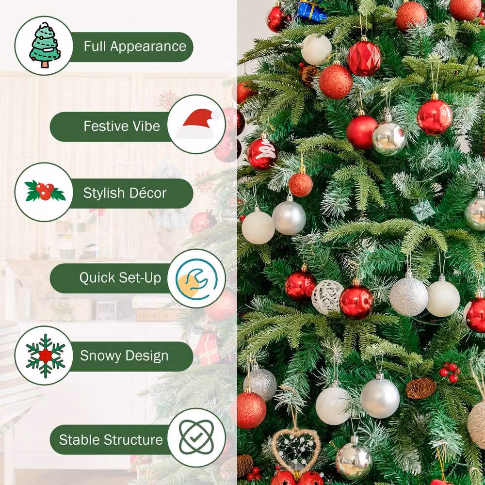 Costway 7ft Hinged Life-Like Green Christmas Tree with 450 LED Lights – 6