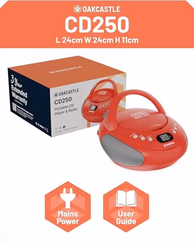 Oakcastle Portable Bluetooth CD Boombox with FM Radio in Red – 5