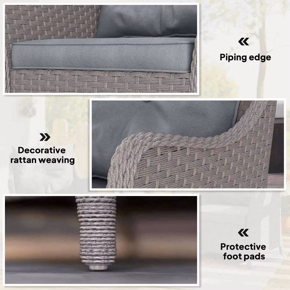 STILVORA Set of 2 Rattan Garden Armchairs with Grey Cushions – 6