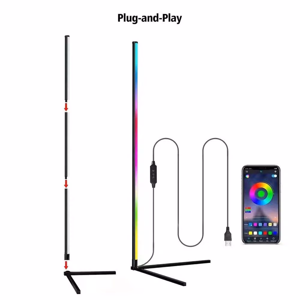 Nordara RGB LED Corner Floor Lamp with Remote Control and Timer in Black – 2