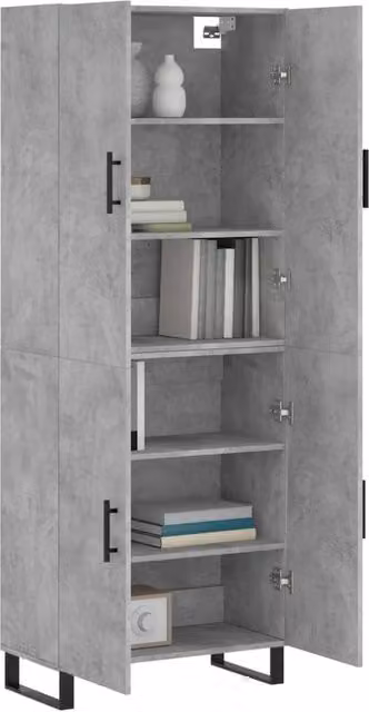 Berkfield Home Highboard in Concrete Grey, W/D/H: 69.5 x 34 x 180 cm