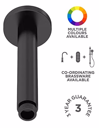 nuie ARM415 Modern Round Ceiling Mounted Shower Arm, Matt Black – 2