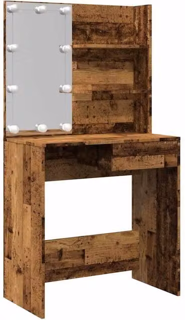 Berkfield Home Dressing Table with Hollywood LED in Old Wood Brown, W: 74.5 cm, D: 40 cm, H: 141 cm – 1