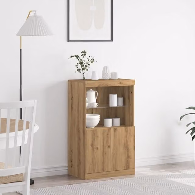 Berkfield Home Artisan Oak Sideboard with Integrated LED Lights in Brown, W: 60 cm, D: 37 cm, H: 100 cm – 1