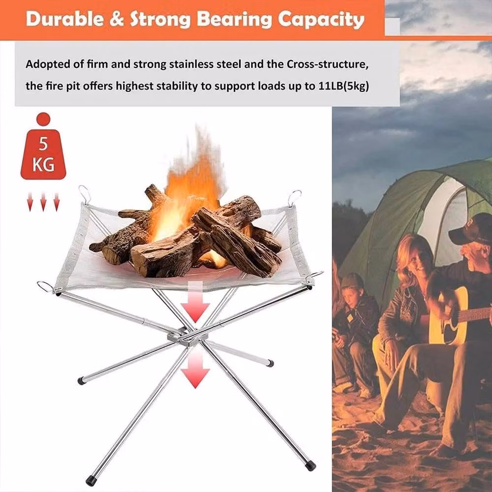 FLAVORA Portable Folding Stainless Steel Fire Pit in Silver – 2