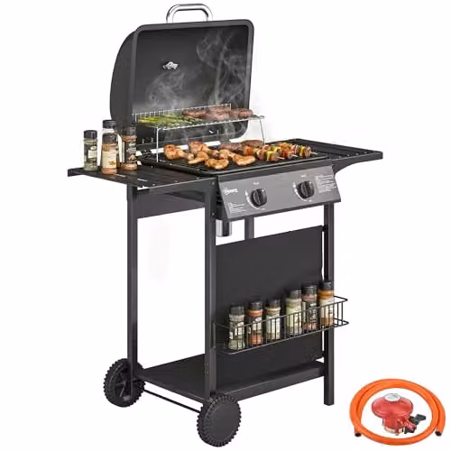 Outsunny Gas Barbecue Grill with Warming Rack, Thermometer and Wheels, Black – 1