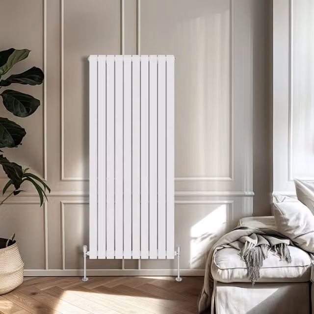 Right Radiators Double Panel Flat Panel Vertical Radiator, White, Height: 160 cm, Width: 68 cm