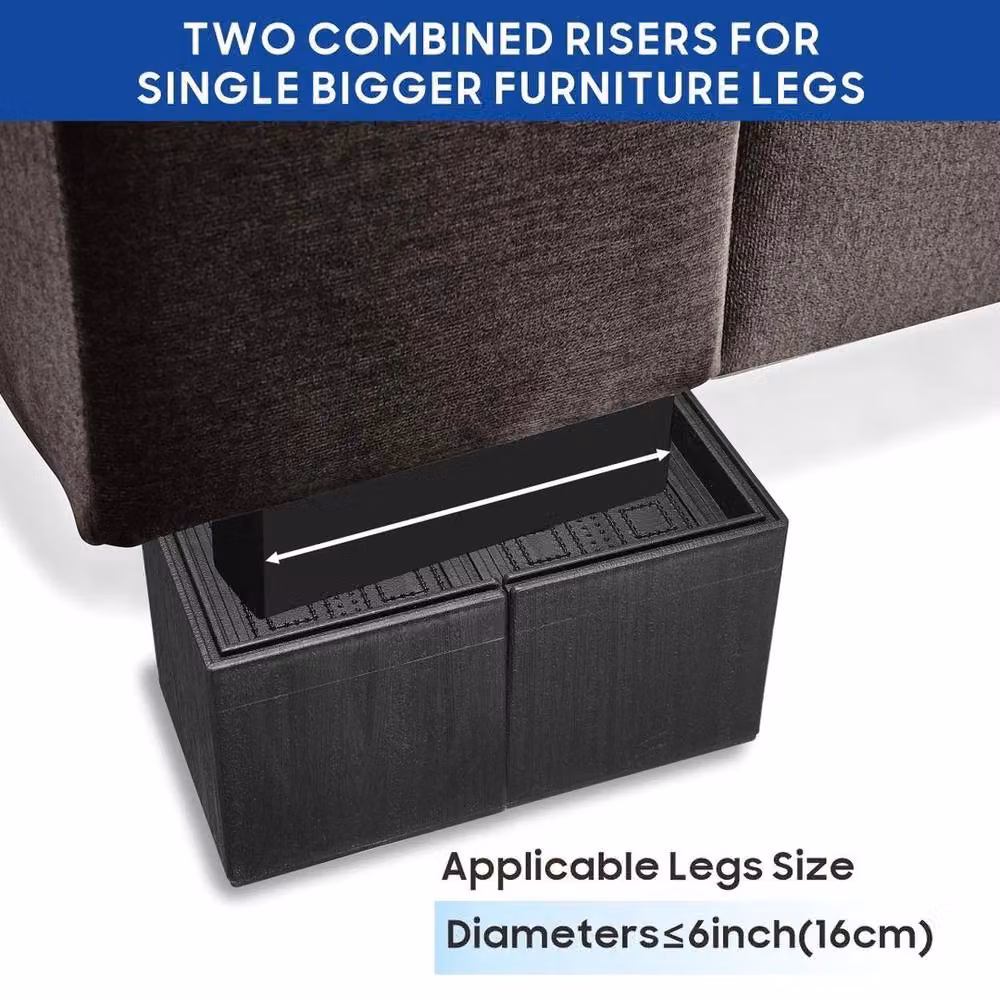 Kelvenix Square L Shape Bed Risers, 4 Piece Set in Black – 4