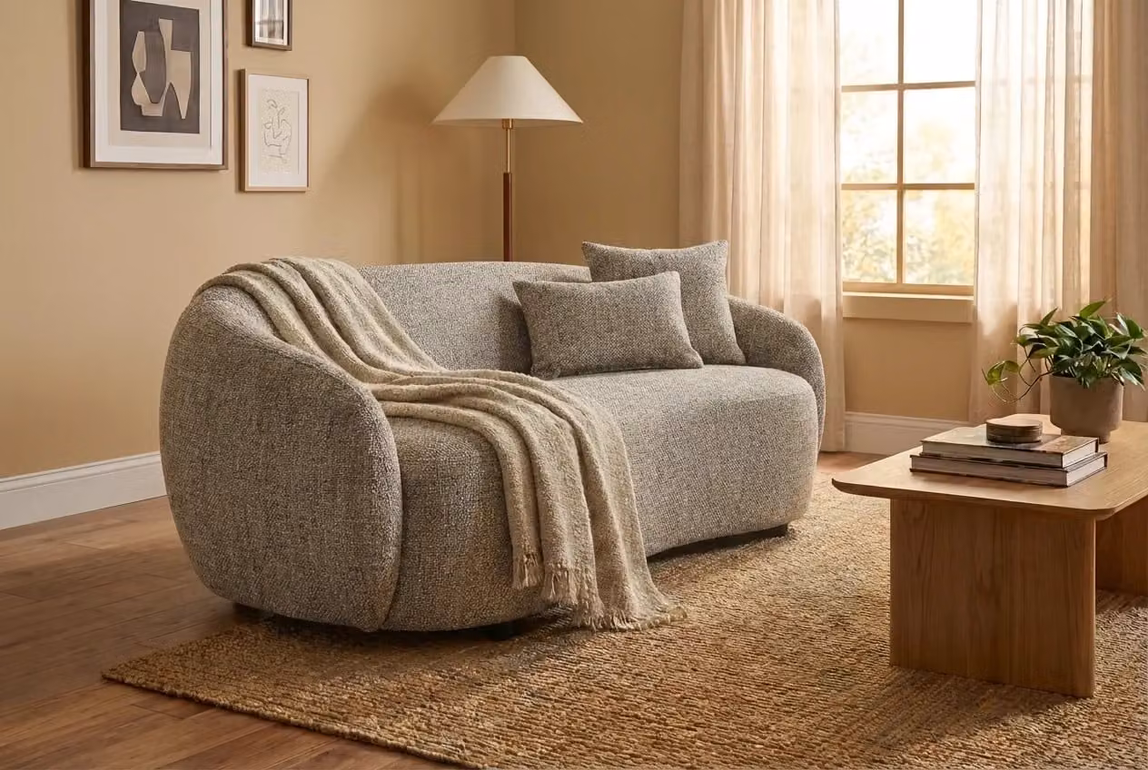 Araco Atelier Willow 3 Seater Upholstered Sofa in Beige and Grey Speckle Fabric