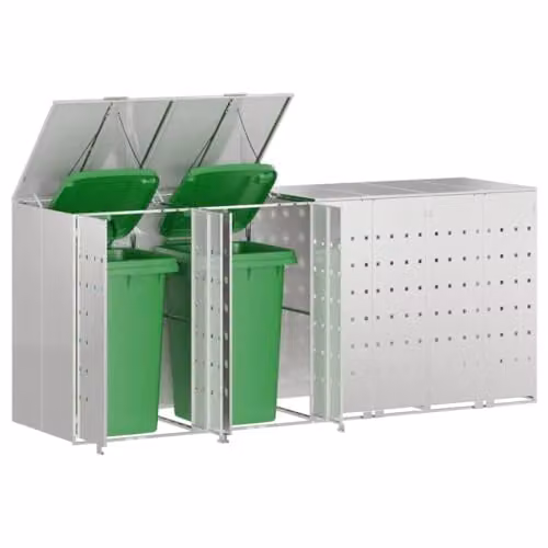 vidaXL Wheelie Bin Storage for 4 Bins in Silver Stainless Steel – 1