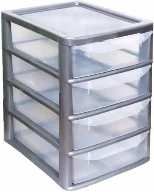 FORGEVIO A4 4 Drawer Plastic Tabletop Unit in Grey/Silver, W: 50.0 cm, D: 38.0 cm, H: 50.0 cm – 1