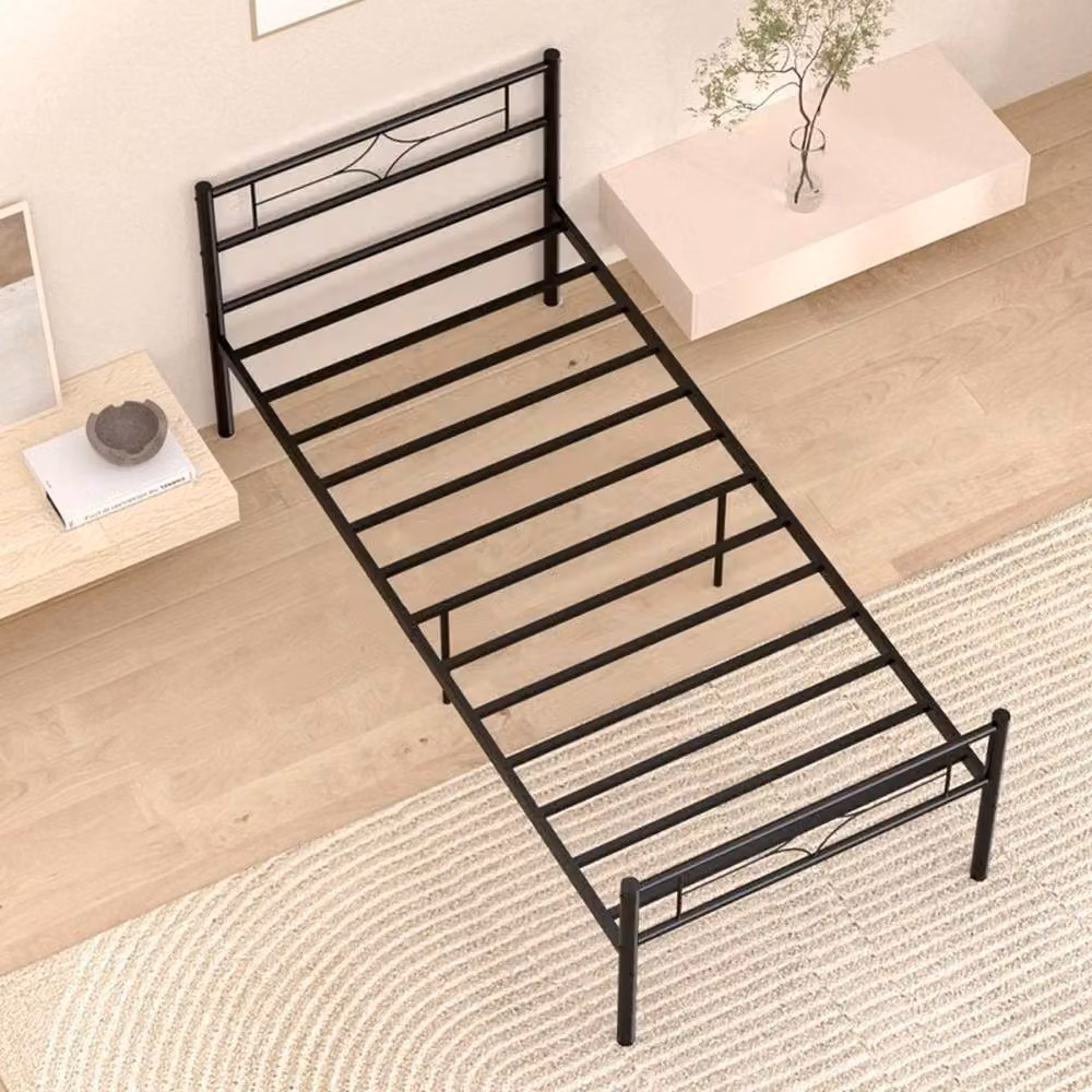 NESTLUNE Modern Metal Single Bed Frame in Black, W/D/H: 90 x 190 cm – 3