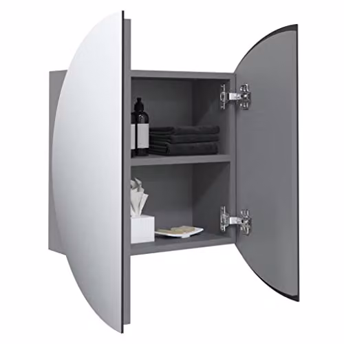 vidaXL Grey Modern Bathroom Cabinet with Round LED Mirror and Internal Shelves, W/D/H: 40 x 40 x 17.5 cm – 2